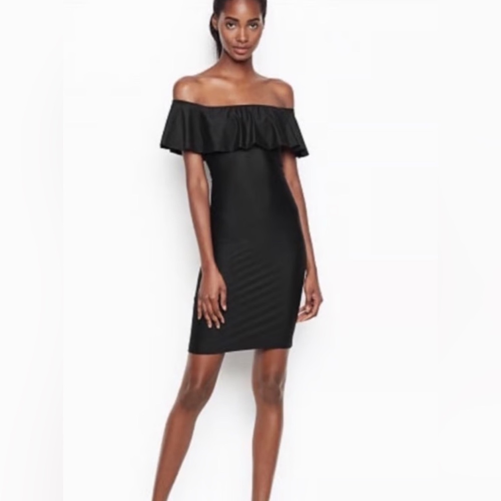 Victoria's Secret Sport Black Mini Dress with Ruffle Neckline size small NWT